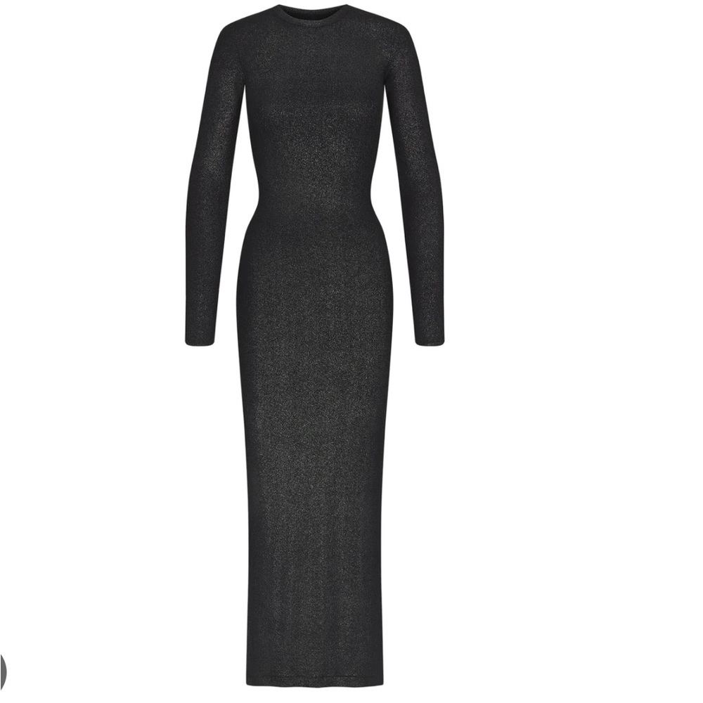 NWT SKIMS Long Sleeve Crew Maxi Shimmer Onyx